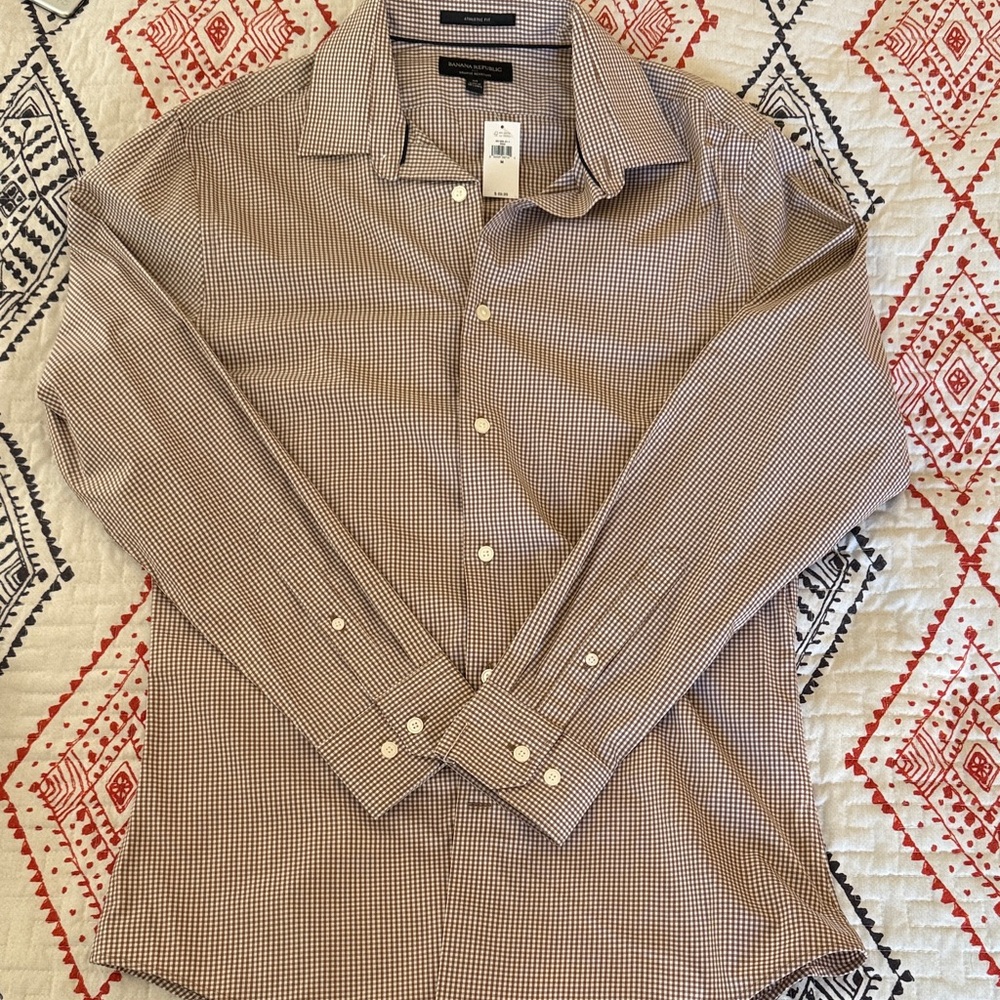Banana Republic Men's Brown Checkered Dress Shirt